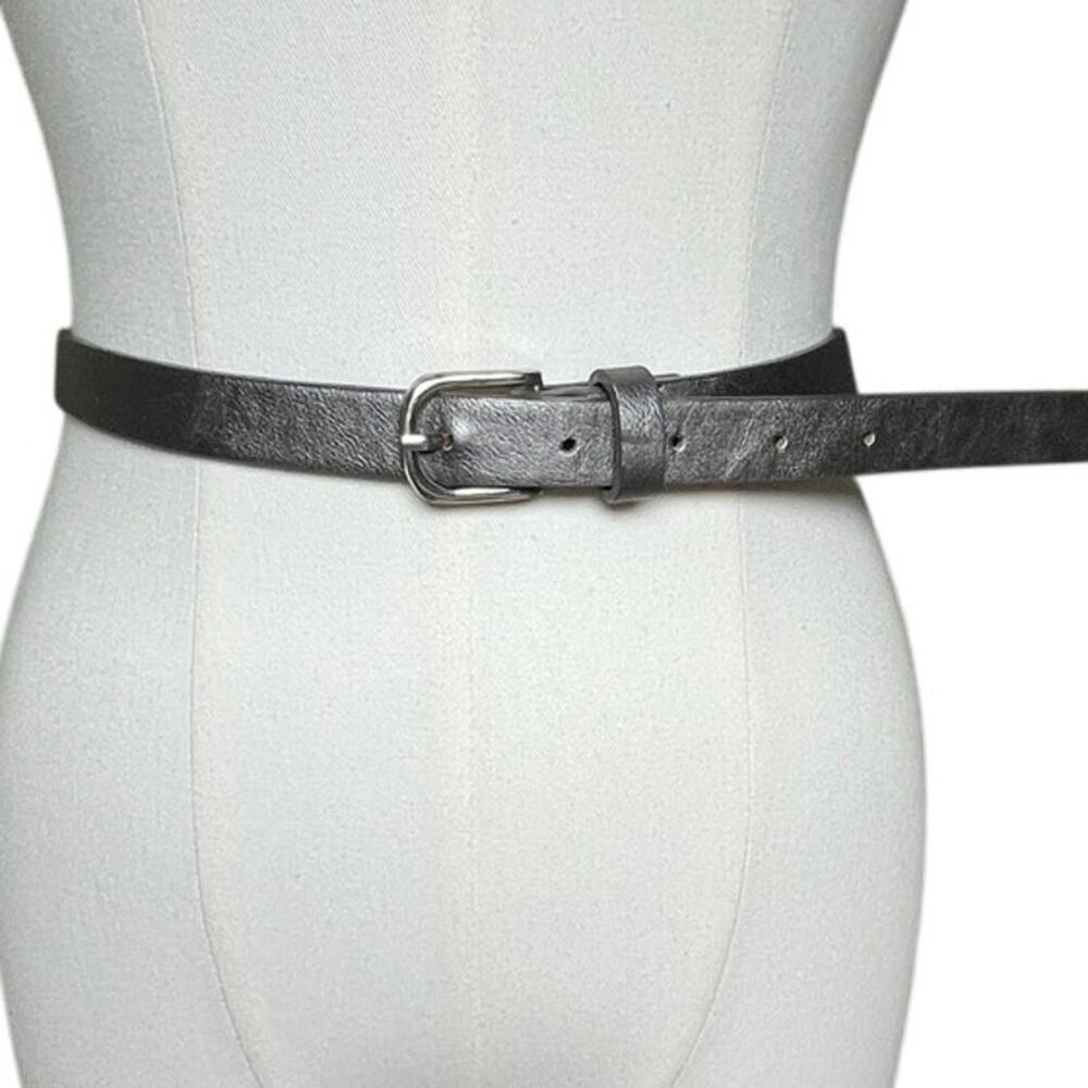 Silver Gray‎ Faux Leather Belt 3X Matte Buckle Y2K Minimal Neutral Modern